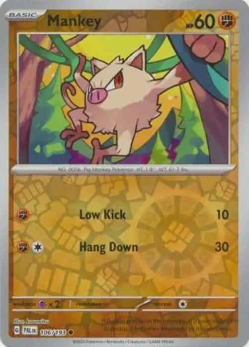 Mankey - 106/193 - Paldea Evolved - Reverse Holo Common - NM/M