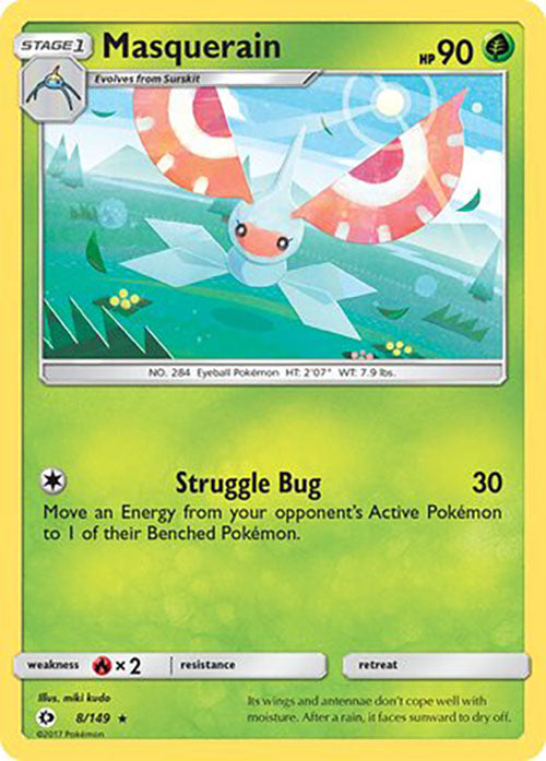 Masquerain - 8/149 - Rare - Sun & Moon Base - Pokemon - LP+