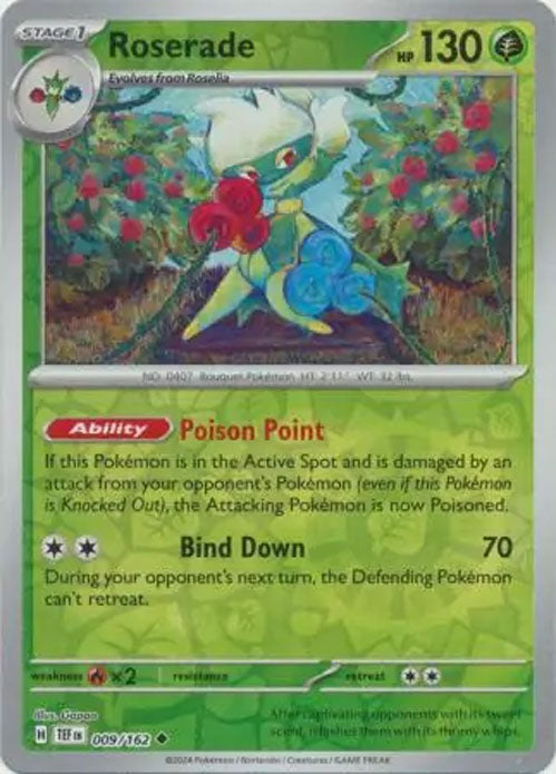 Roserade - 009/162 - Reverse Holo Uncommon - Temporal Forces - Pokemon - NM/M