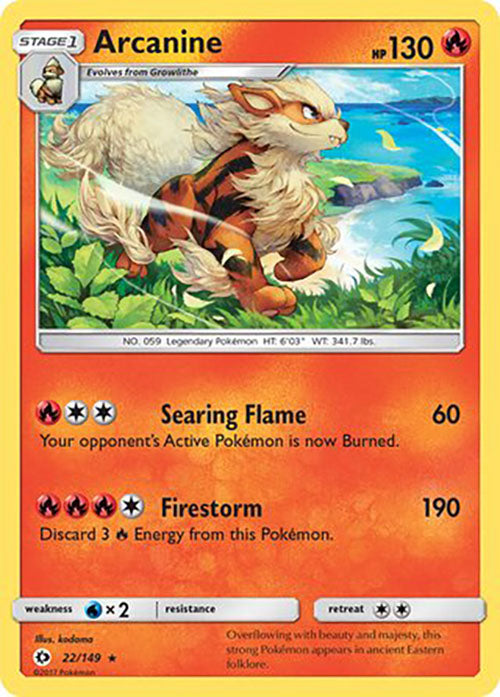 Arcanine - 22/149 - Rare Holo - Sun & Moon Base - Pokemon - LP+