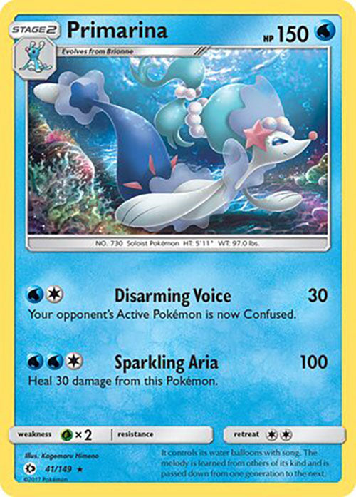 Primarina - 41/149 - Rare - Sun & Moon Base - Pokemon - LP+