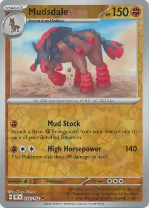 Mudsdale - 092/162 - Reverse Holo Uncommon - Temporal Forces - Pokemon - NM/M