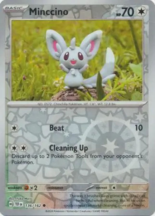 Minccino - 136/162 - Reverse Holo Common - Temporal Forces - Pokemon - NM/M