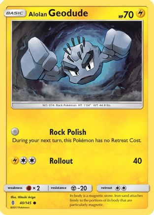 Alolan Geodude 040/145/145 - Reverse Holofoil SM  Guardians Rising - Common
