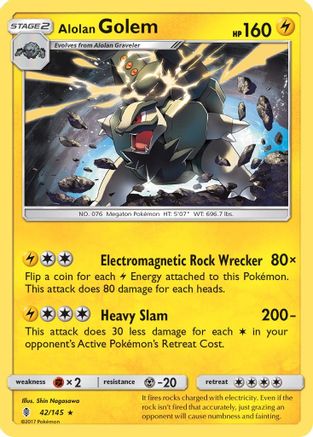 Alolan Golem 042/145/145 - Holofoil SM  Guardians Rising - Holo Rare