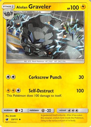 Alolan Graveler 033/111/111 - Reverse Holofoil SM  Crimson Invasion - Uncommon