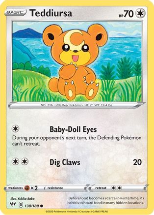 Teddiursa - 138/189 - Reverse Holo Common - Darkness Ablaze - Pokemon - NM/M