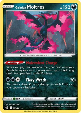 Galarian Moltres - 093/203 - Holo Rare - Evolving Skies - Pokemon - NM/M