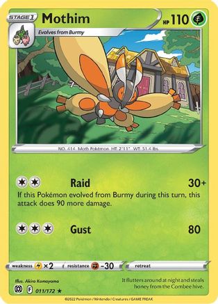 Mothim - 011/172 - Reverse Holo Rare - Brilliant Stars - Pokemon - NM/M