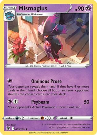 Mismagius - 059/189 - Reverse Holo Rare - Astral Radiance - Pokemon - NM/M