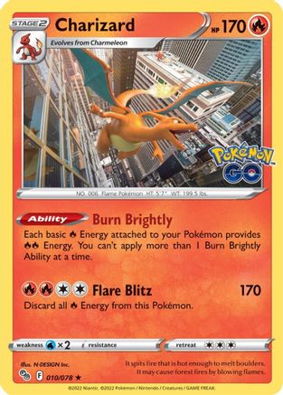 Charizard - 010/078 - Reverse Holo Rare - Pokémon GO - Pokemon - NM/M