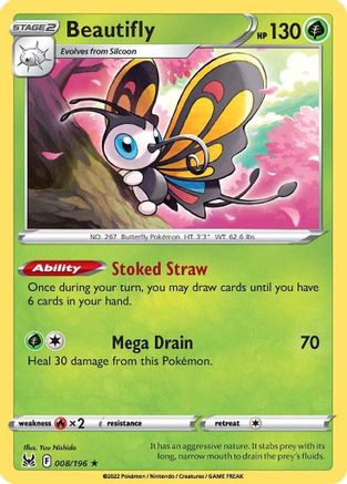 Beautifly - 008/196 - Holo Rare - Lost Origin - Pokemon - NM/M