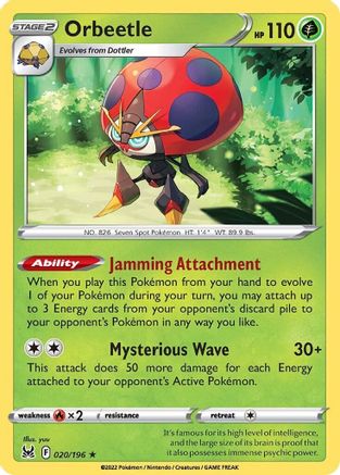 Orbeetle - 020/196 - Reverse Holo Rare - Lost Origin - Pokemon - NM/M