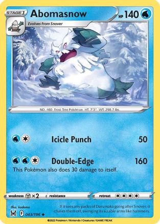 Abomasnow - 043/196 - Reverse Holo Uncommon - Lost Origin - Pokemon - NM/M