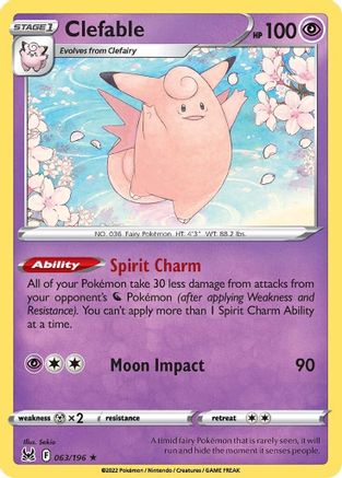 Clefable - 063/196 - Reverse Holo Rare - Lost Origin - Pokemon - NM/M