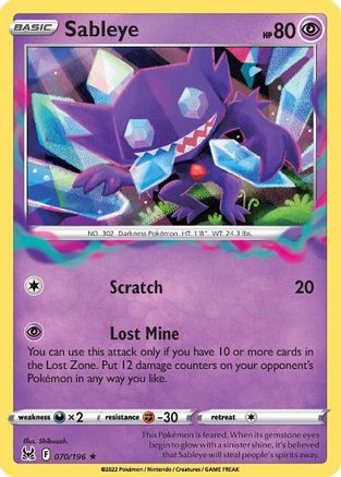 Sableye - 070/196 - Holo Rare - Lost Origin - Pokemon - NM/M