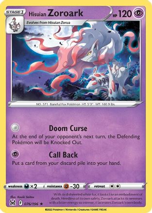 Hisuian Zoroark - 076/196 - Holo Rare - Lost Origin - Pokemon - NM/M