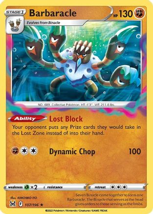 Barbaracle - 107/196 - Holo Rare - Lost Origin - Pokemon - NM/M