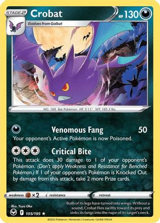 Crobat - 105/195 - Holo Rare - Silver Tempest - Pokemon - NM/M