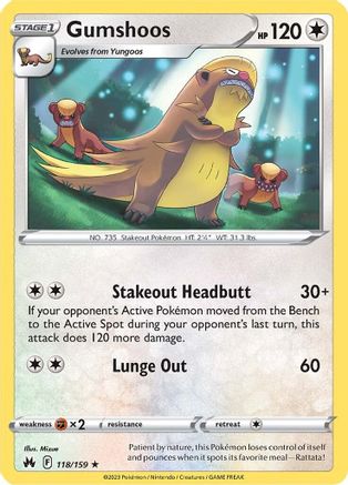 Gumshoos - 118/159 - Reverse Holo Rare - Crown Zenith - Pokemon - NM/M