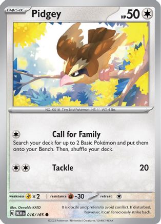 Pidgey - 016/165 - Reverse Holo Common - Scarlet & Violet 151 - Pokemon - NM/M