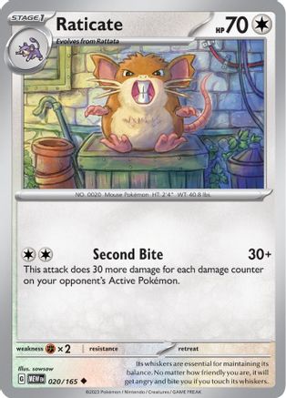 Raticate - 020/165 - Reverse Holo Uncommon - Scarlet & Violet 151 - Pokemon - NM/M