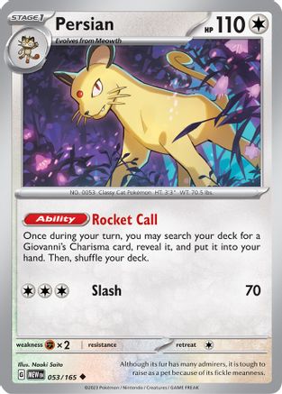 Persian - 053/165 - Reverse Holo Uncommon - Scarlet & Violet 151 - Pokemon - NM/M
