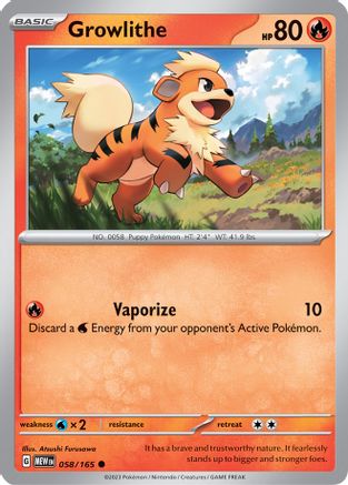 Growlithe - 058/165 - Reverse Holo Common - Scarlet & Violet 151 - Pokemon - NM/M