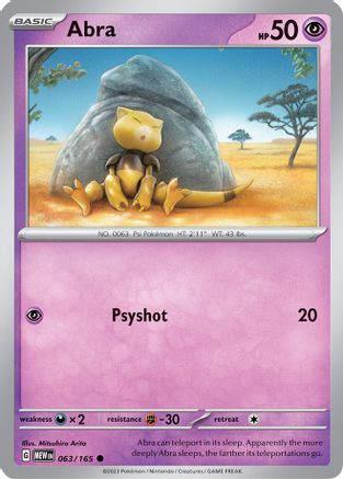 Abra - 063/165 - Reverse Holo Common - Scarlet & Violet 151 - Pokemon - NM/M