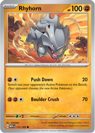 Rhyhorn - 111/165 - Reverse Holo Common - Scarlet & Violet 151 - Pokemon - NM/M