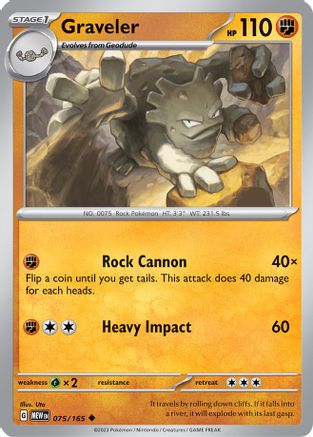 Graveler - 075/165 - Reverse Holo Uncommon - Scarlet & Violet 151 - Pokemon - NM/M