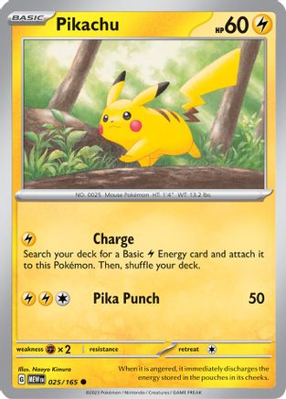 Pikachu - 025/165 - Reverse Holo Common - Scarlet & Violet 151 - Pokemon - NM/M