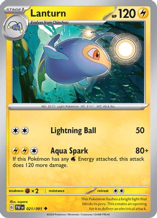 Lanturn - 021/091 - Uncommon - Paldean Fates - Pokemon - NM/M