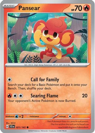 Pansear - 021/142 - Reverse Holo Common - Stellar Crown - Pokemon - NM/M