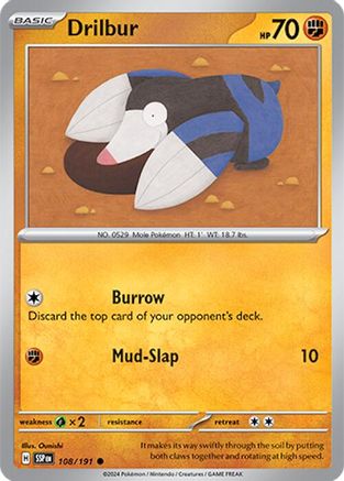 Drilbur - 108/191 - Reverse Holo Common - Surging Sparks - Pokemon - NM/M