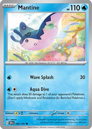 Mantine - 040/191 - Reverse Holo Common - Surging Sparks - Pokemon - NM/M