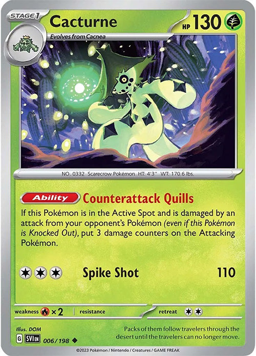 Cacturne - 006/198 - Reverse Holo Uncommon - Scarlet & Violet - Pokemon NM/M